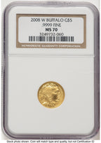 2008-W Burnished Gold Buffalo 1/10 oz Brown Label NGC MS70 (780249040)