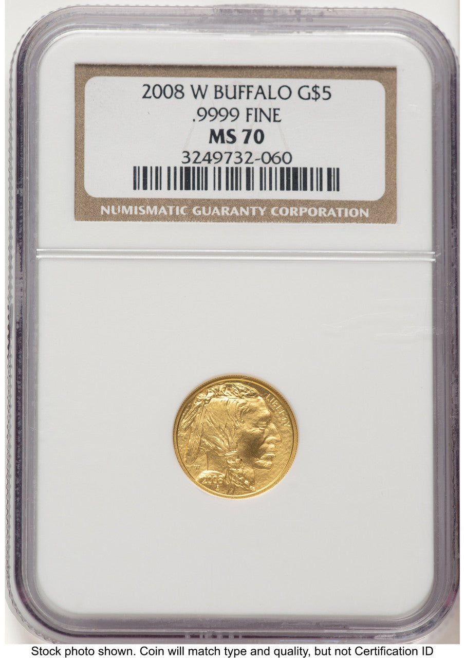 2008-W Burnished Gold Buffalo 1/10 oz Brown Label NGC MS70 (780249040)