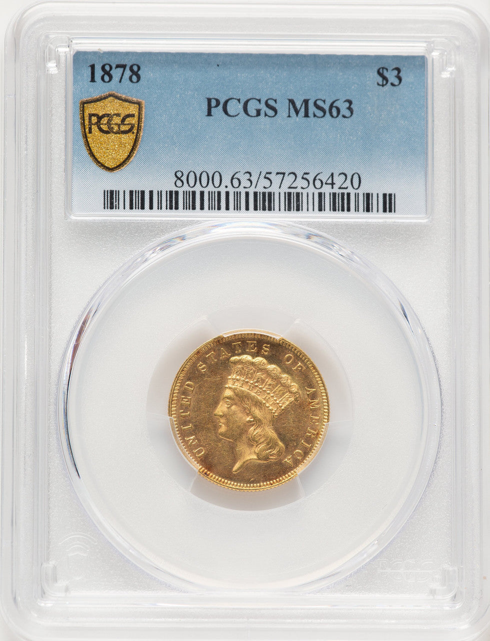 1878 $3 Three Dollar Gold Pieces PCGS MS63 (780269017)