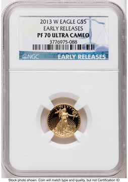 2013-W Proof Gold Eagle 1/10 oz ER Blue NGC PF70