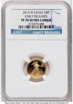 2013-W Proof Gold Eagle 1/10 oz ER Blue NGC PF70