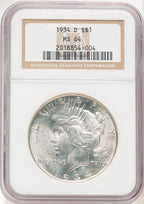 1934-D Peace Dollar NGC MS64 (780308008)