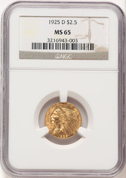 1925-D $2.50 Indian Quarter Eagle NGC MS65 (780317004)