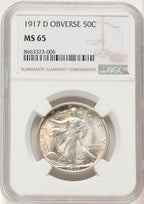 1917-D 50C OBVERSE Walking Liberty Half Dollar NGC MS65