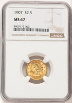 1907 $2.50 Liberty Quarter Eagle NGC MS67 (780365020)