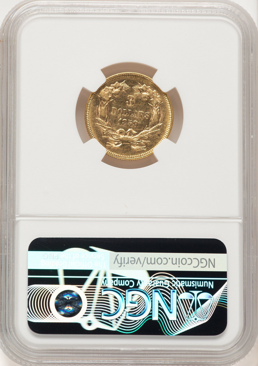1859 $3 Three Dollar Gold Pieces NGC AU58