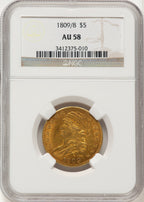 1809/8 $5 BD-1 Early Half Eagle NGC AU58