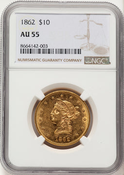 1862 $10 Liberty Eagle NGC AU55