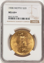 1908 $20 MOTTO Saint-Gaudens Double Eagle NGC MS64+ (780367014)