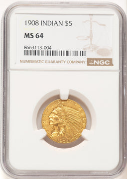 1908 $5 Indian Half Eagle NGC MS64