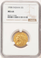 1908 $5 Indian Half Eagle NGC MS64
