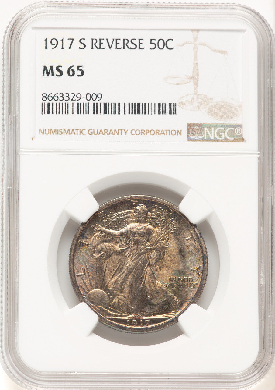 1917-S 50C REVERSE Walking Liberty Half Dollar NGC MS65