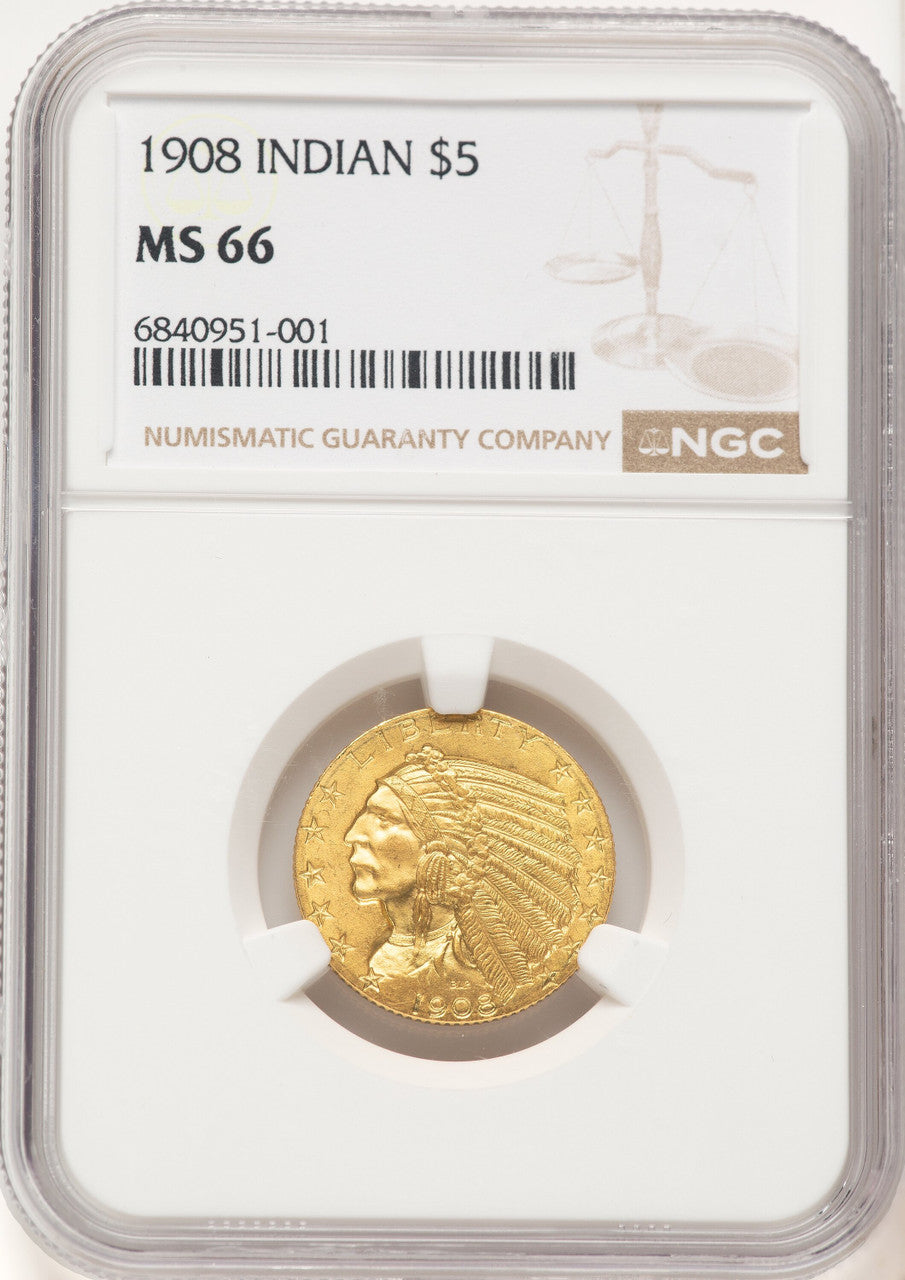1908 $5 Indian Indian Half Eagle NGC MS66 (780378008)