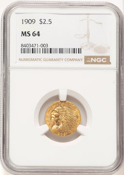 1909 $2.50 Indian Quarter Eagle NGC MS64 (780384008)