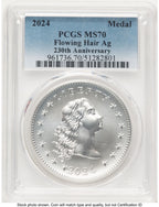 2024-(P) Silver 230th Anniversary Flowing Hair Medal Blue Gradient Modern Commemoratives PCGS MS70