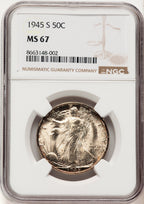 1945-S 50C Walking Liberty Half Dollar NGC MS67 (780390051)