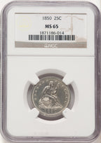 1850 25C Seated Quarter NGC MS65