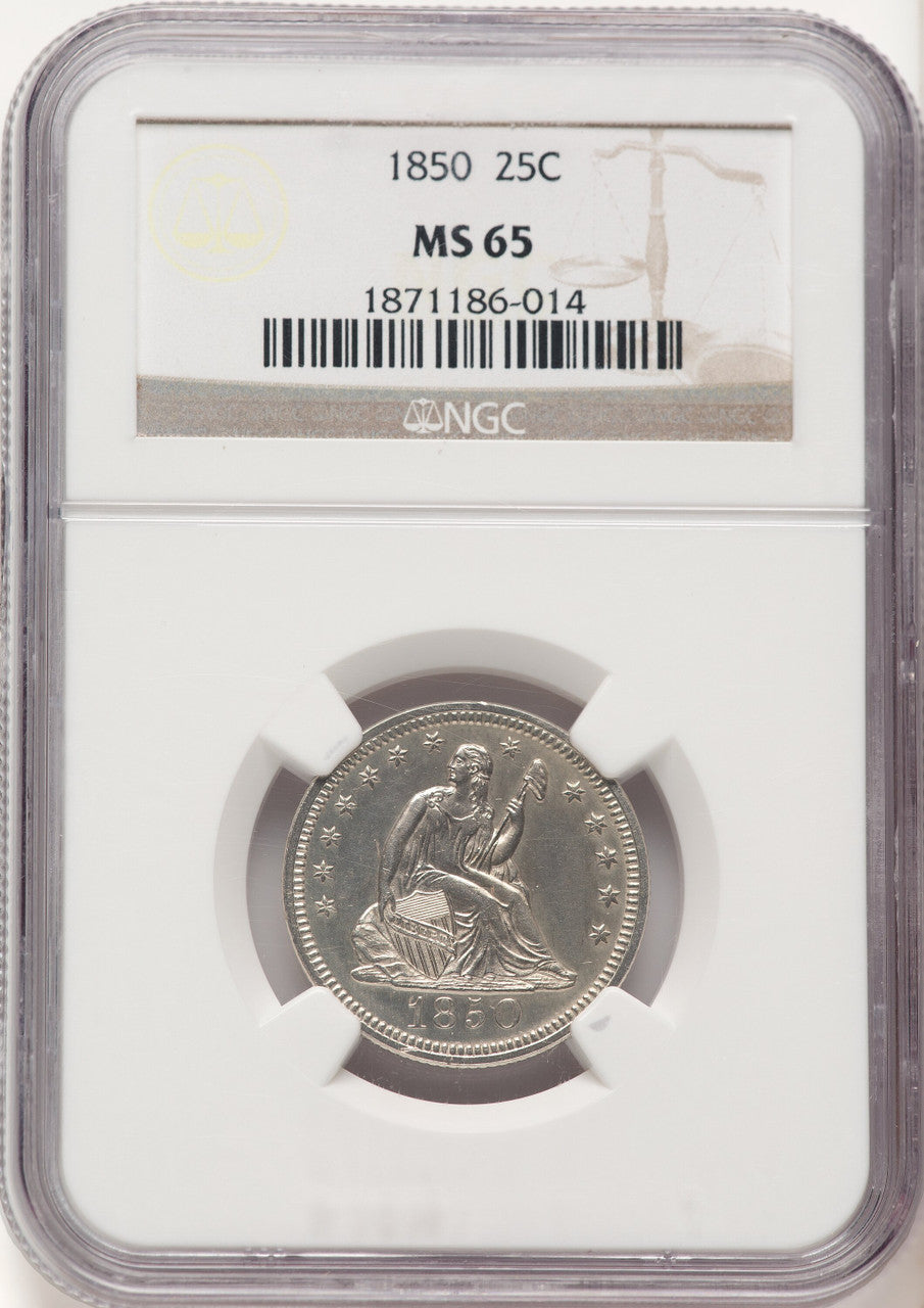 1850 25C Seated Quarter NGC MS65