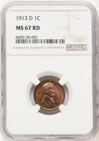 1913-D 1C RD Lincoln Cent NGC MS67