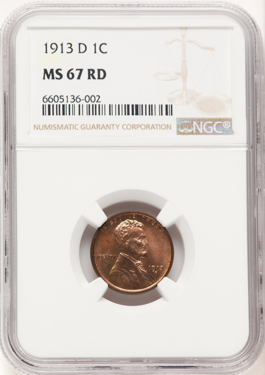 1913-D 1C RD Lincoln Cent NGC MS67
