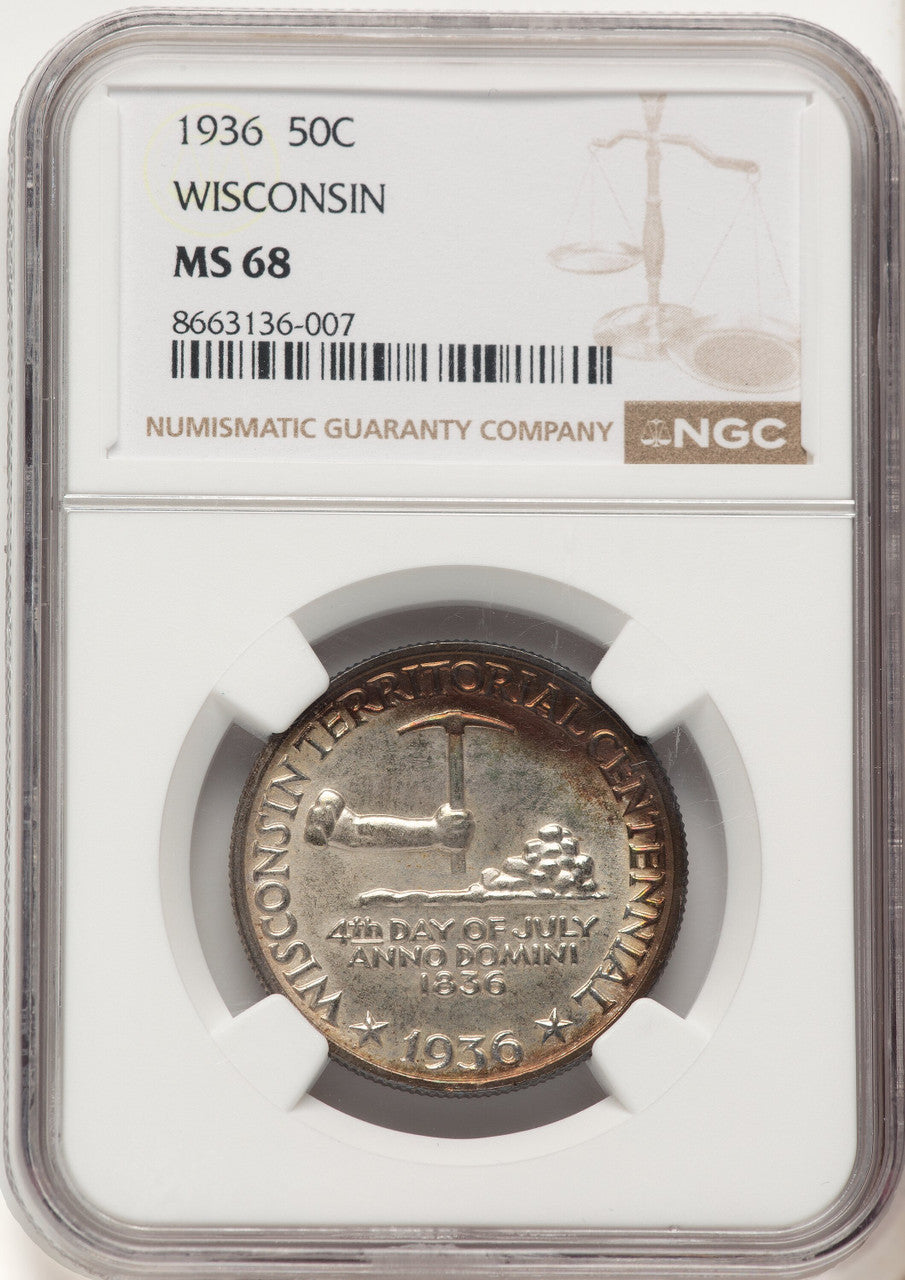 1936 50C Wisconsin Commemorative Silver NGC MS68 (780397006)