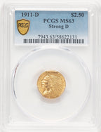 1911-D $2.50 Indian Quarter Eagle PCGS MS63 (780408002)