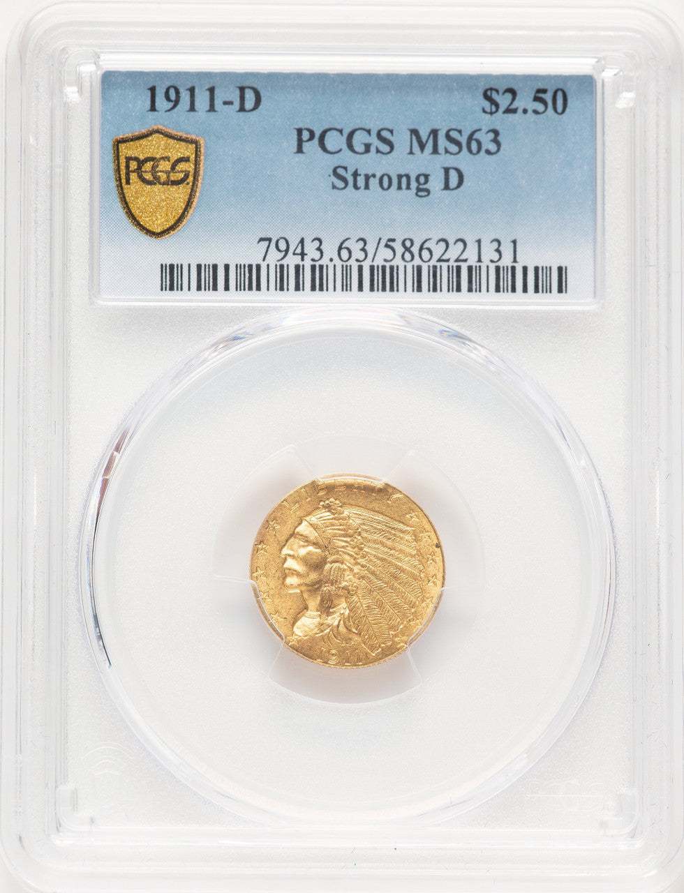 1911-D $2.50 Indian Quarter Eagle PCGS MS63 (780408002)