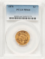 1878 $3 Three Dollar Gold Pieces PCGS MS64 (780408004)