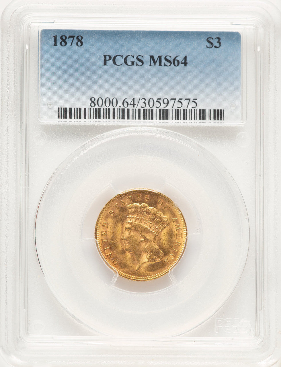1878 $3 Three Dollar Gold Pieces PCGS MS64 (780408004)