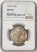 1928-S 50C Walking Liberty Half Dollar NGC MS66+