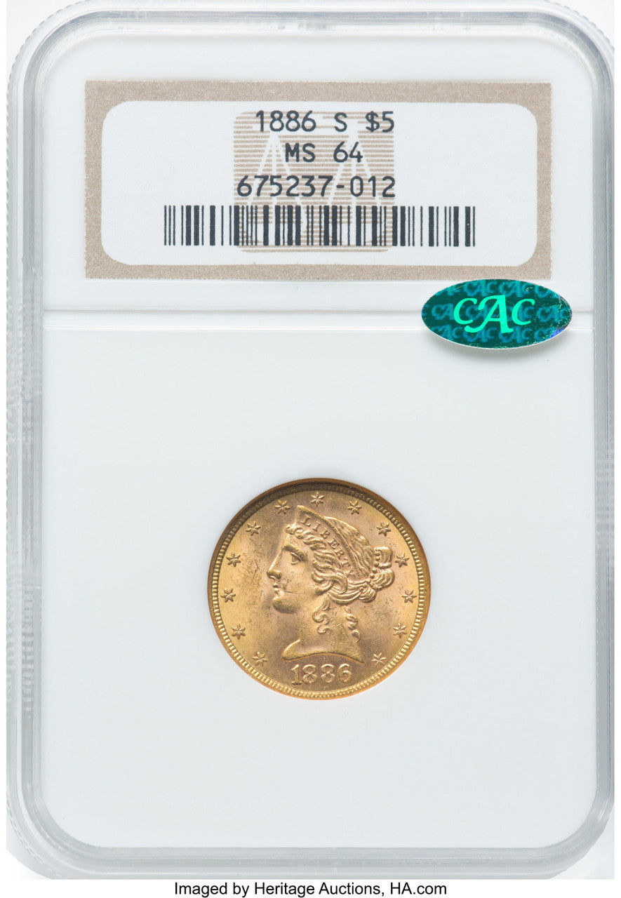 1886-S $5 CAC Liberty Half Eagle NGC MS64 (780411013)