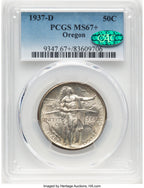1937-D 50C Oregon CAC Commemorative Silver PCGS MS67+