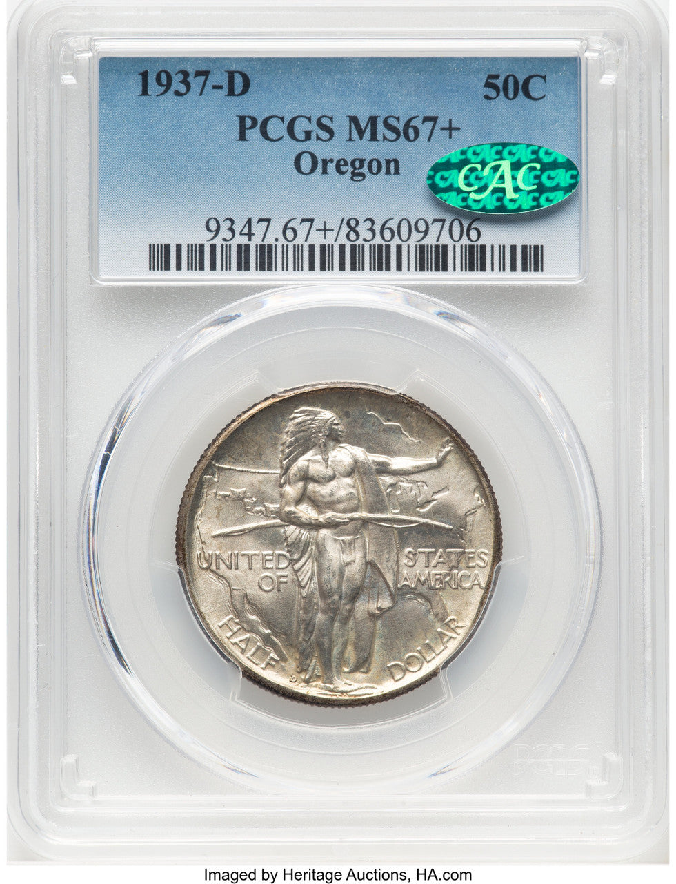 1937-D 50C Oregon CAC Commemorative Silver PCGS MS67+