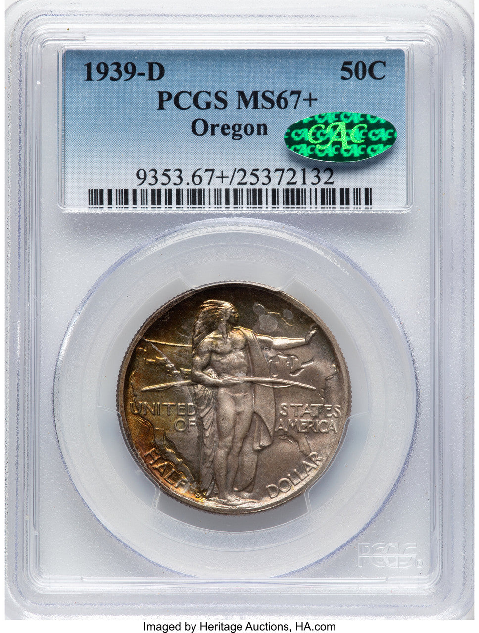 1939-D 50C Oregon CAC Commemorative Silver PCGS MS67+