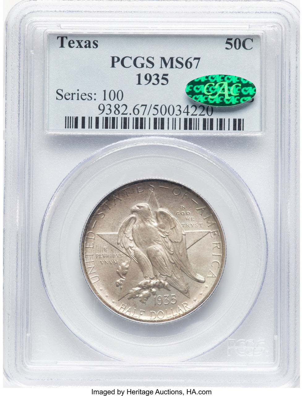 1935 50C Texas CAC Commemorative Silver PCGS MS67 (780411041)