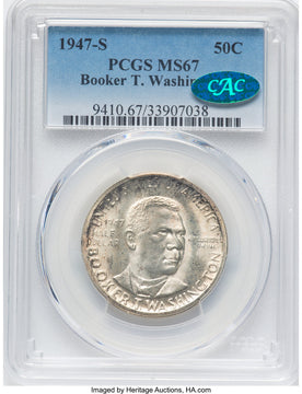 1947-S 50C Booker T. Washington CAC Commemorative Silver PCGS MS67