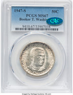 1947-S 50C Booker T. Washington CAC Commemorative Silver PCGS MS67