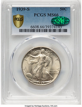 1939-S 50C CAC Walking Liberty Half Dollar PCGS MS66