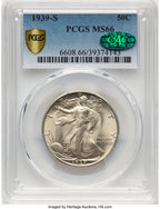 1939-S 50C CAC Walking Liberty Half Dollar PCGS MS66