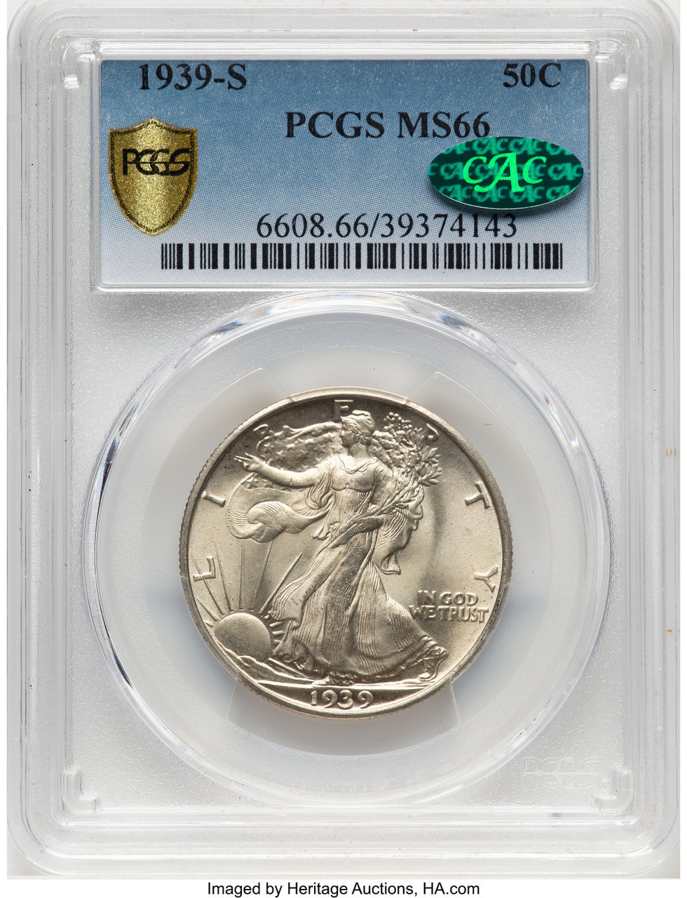 1939-S 50C CAC Walking Liberty Half Dollar PCGS MS66