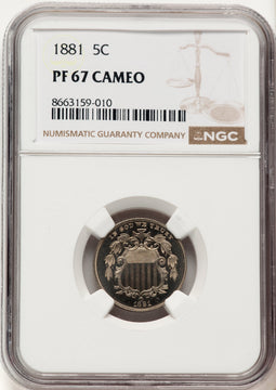 1881 5C CA Proof Shield Nickel NGC PR67