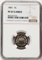 1881 5C CA Proof Shield Nickel NGC PR67