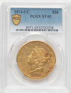 1874-CC $20 Liberty Double Eagle PCGS XF45 (780417007)