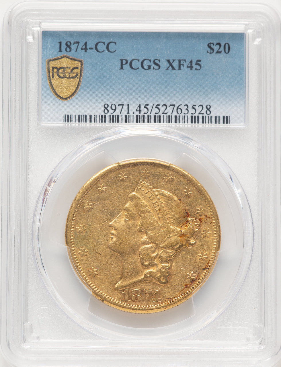 1874-CC $20 Liberty Double Eagle PCGS XF45 (780417007)