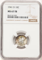 1941-D 10C FB Mercury Dime NGC MS67