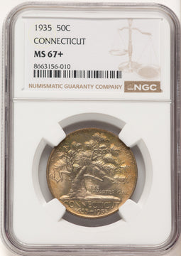 1935 50C Connecticut Commemorative Silver NGC MS67+