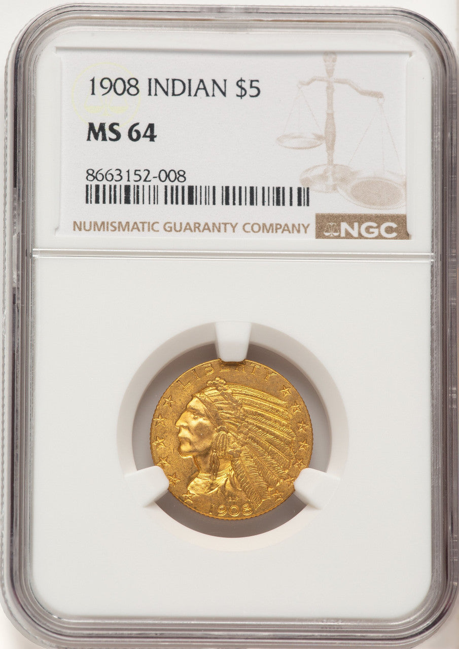 1908 $5 Indian Indian Half Eagle NGC MS64 (780457001)
