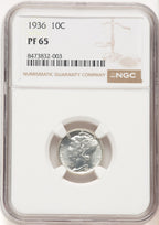 1936 10C Proof Mercury Dime NGC PR65