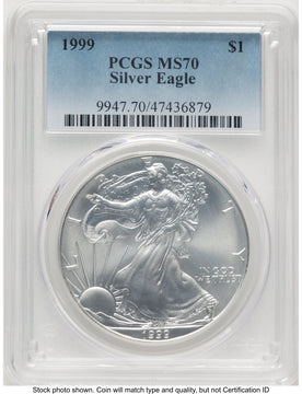 1999 Silver Eagle Blue Gradient PCGS MS70