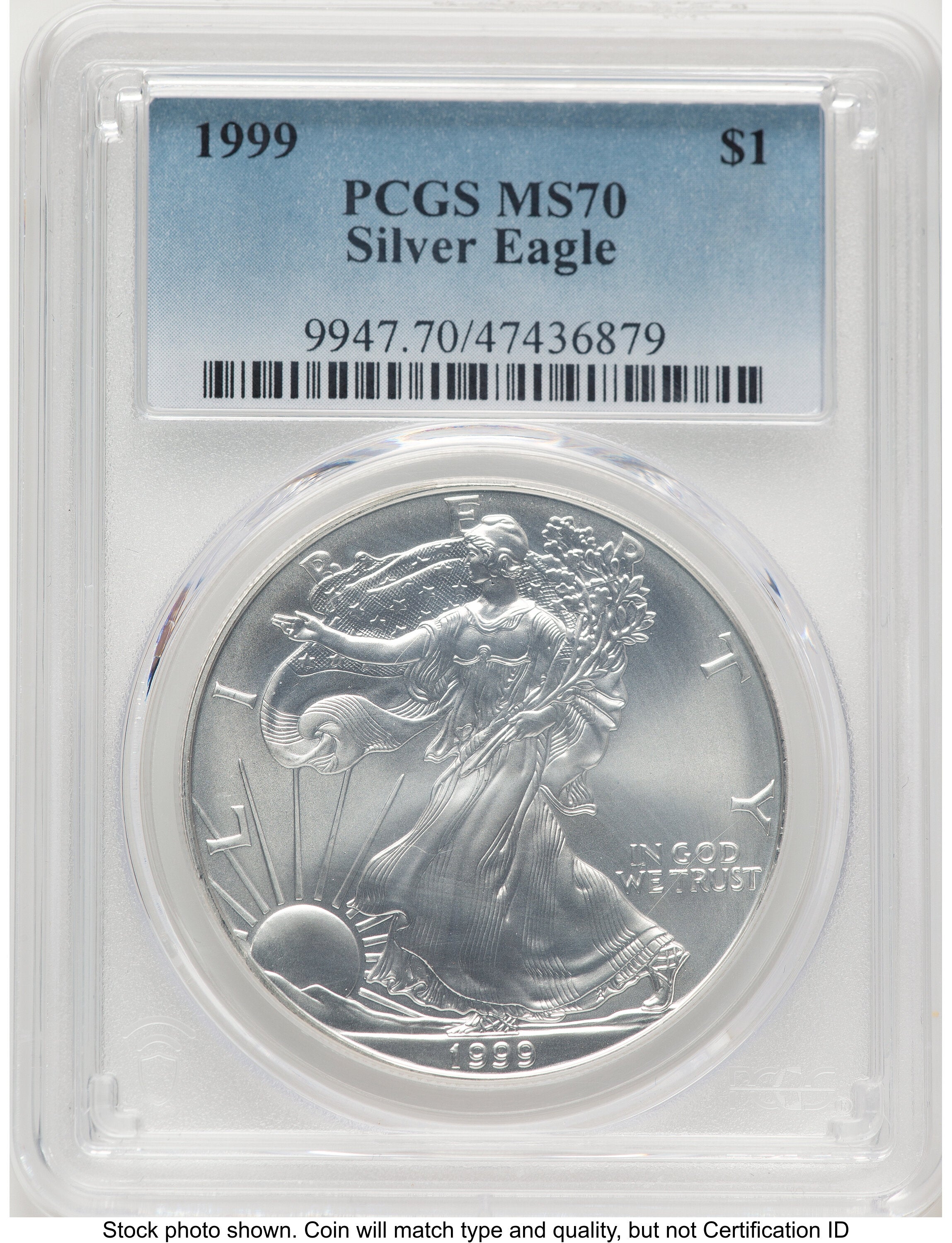 1999 Silver Eagle Blue Gradient PCGS MS70